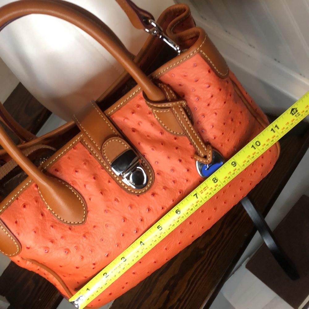 DOONEY & BOURKE Orange Ostrich Print Leather Crossbody Shoulder Laptop Bag NWOT - Picture 9 of 16
